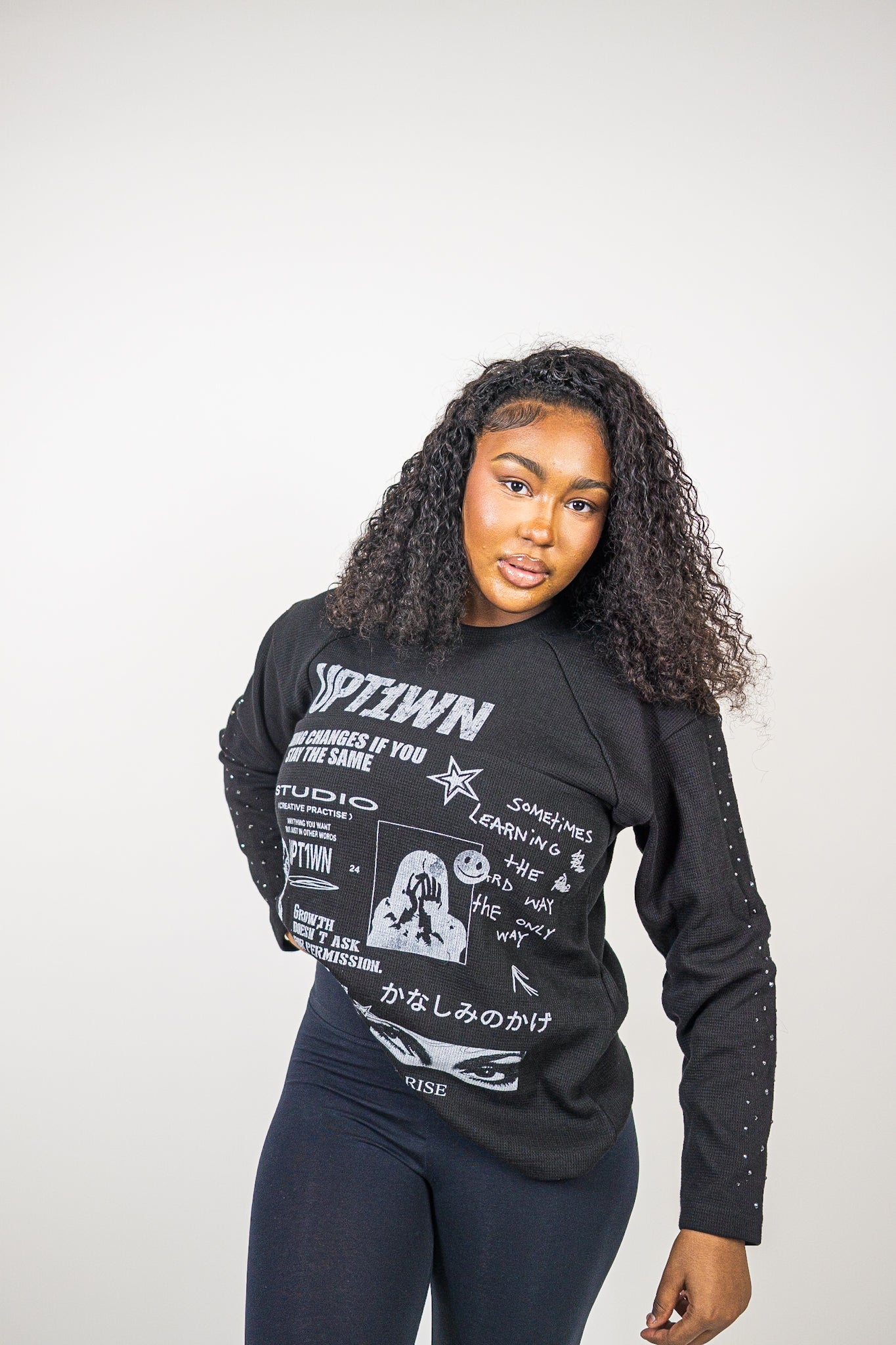 UPT1WN "STAY THE SAME" Long Sleeve Waffle Tee - Black