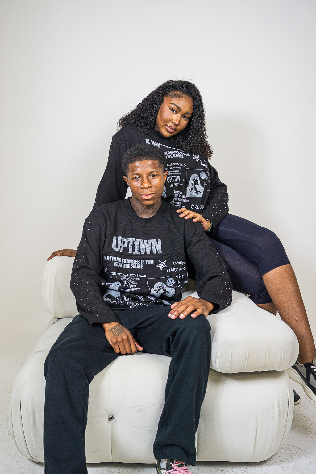 UPT1WN "STAY THE SAME" Long Sleeve Waffle Tee - Black