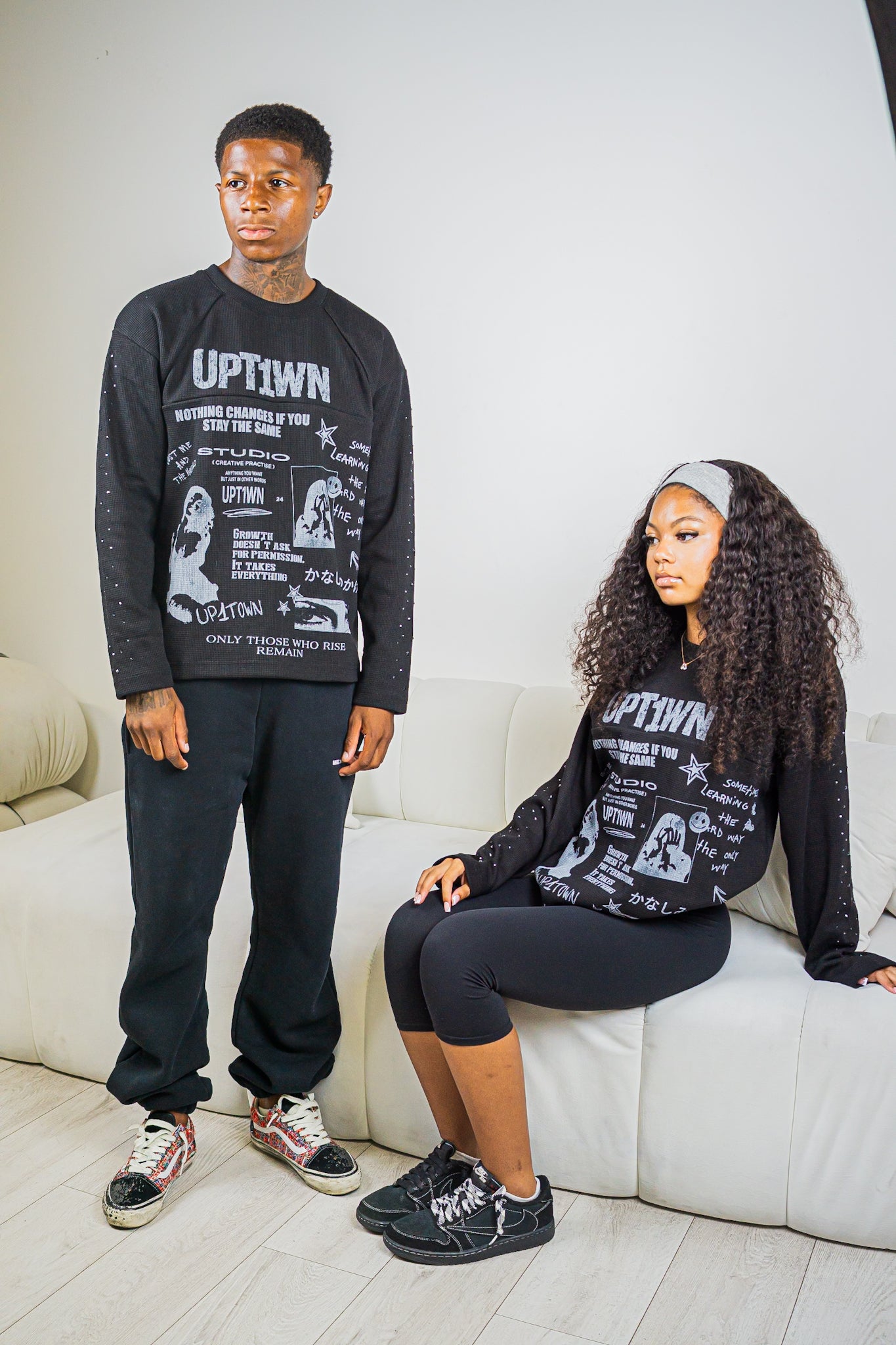 UPT1WN "STAY THE SAME" Long Sleeve Waffle Tee - Black