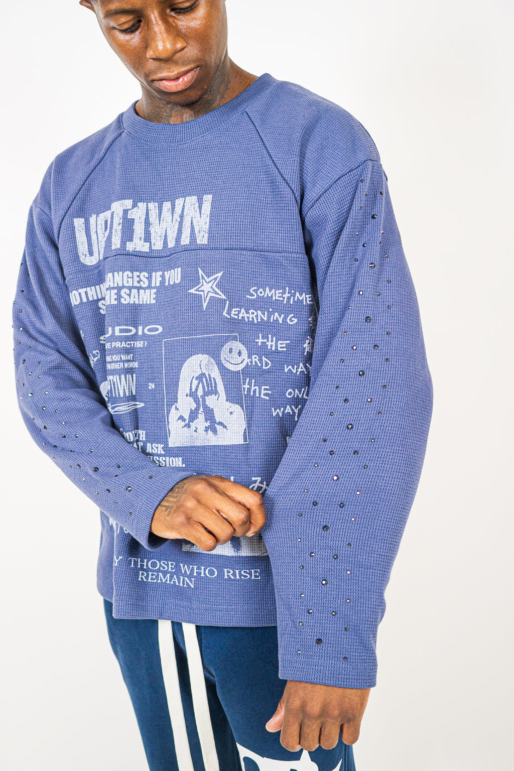 UPT1WN "STAY THE SAME" Long Sleeve Waffle Tee - Midnight Navy