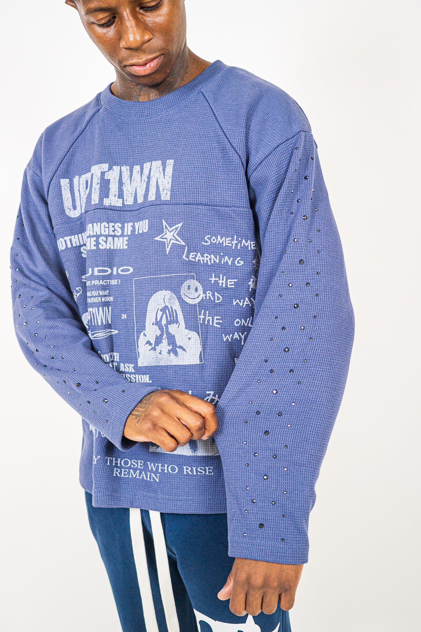 UPT1WN "STAY THE SAME" Long Sleeve Waffle Tee - Midnight Navy