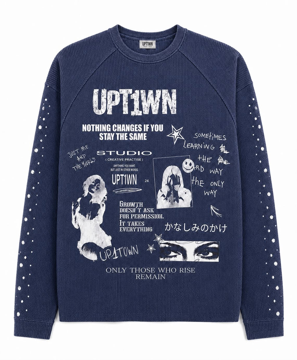 UPT1WN "STAY THE SAME" Long Sleeve Waffle Tee - Midnight Navy