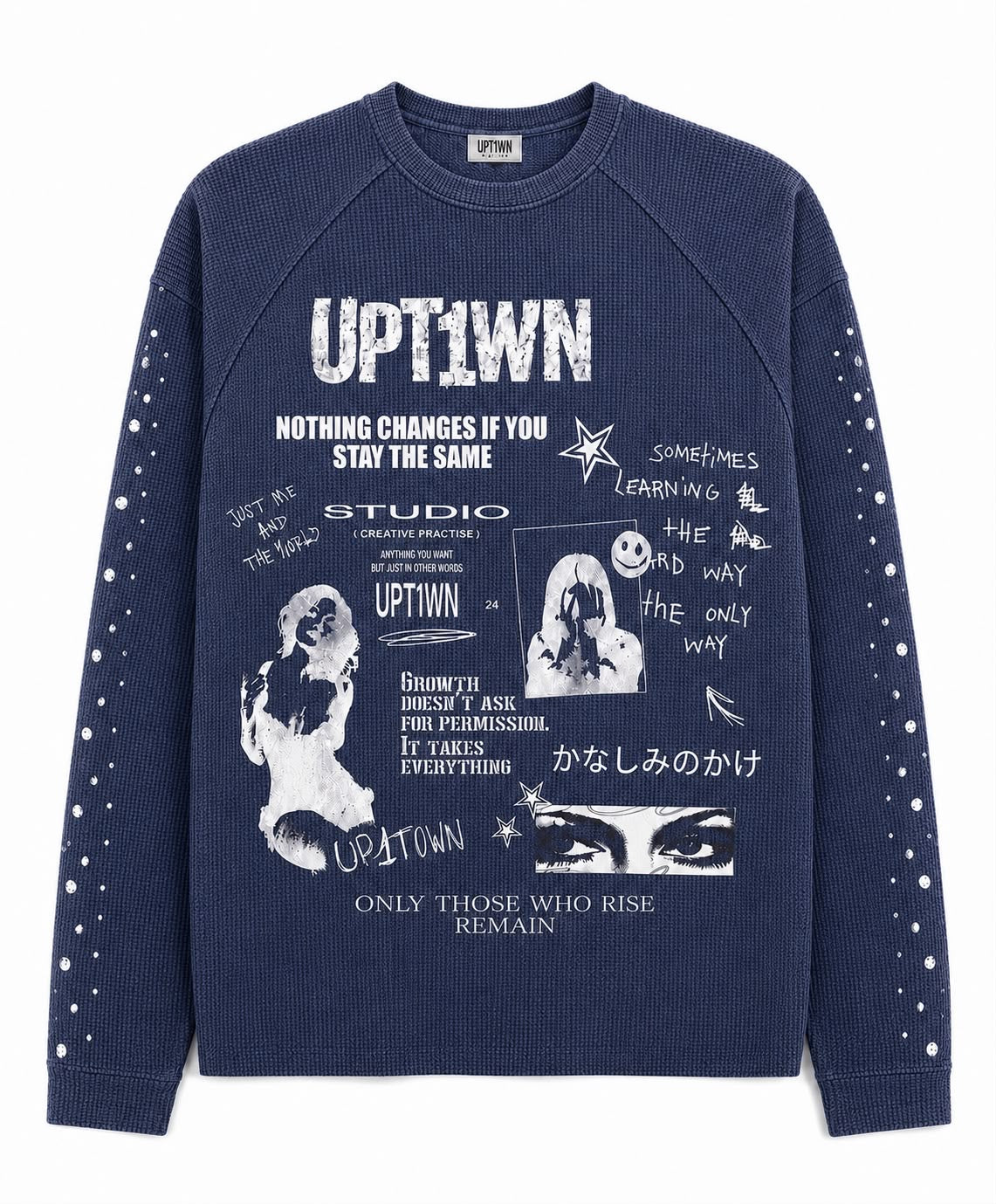 UPT1WN "STAY THE SAME" Long Sleeve Waffle Tee - Midnight Navy
