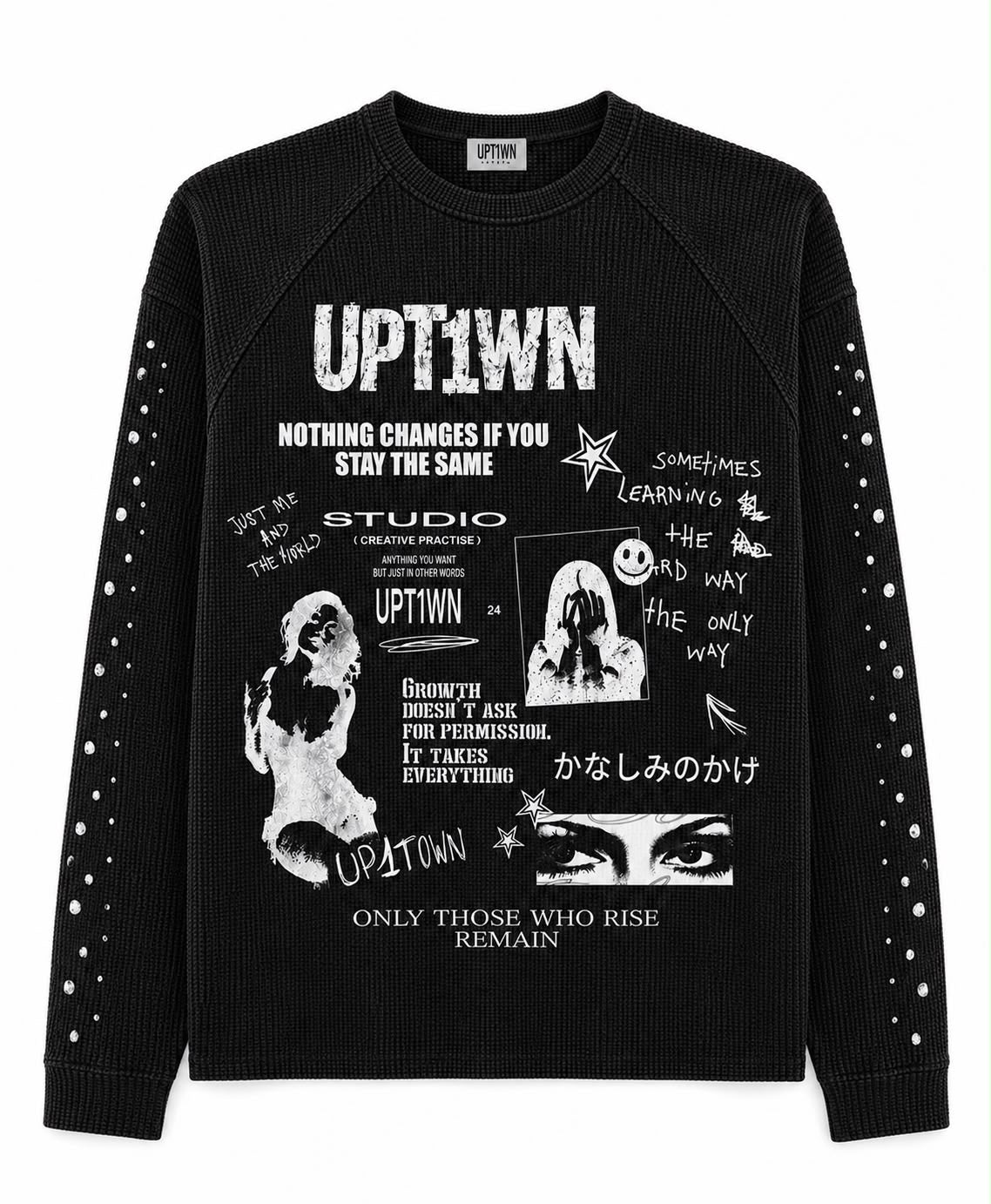 UPT1WN "STAY THE SAME" Long Sleeve Waffle Tee - Black